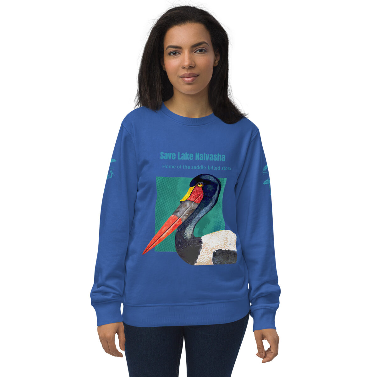 Unisex organic sweatshirt, save Lake Naivasha (saddle-billed stork) - Image 91
