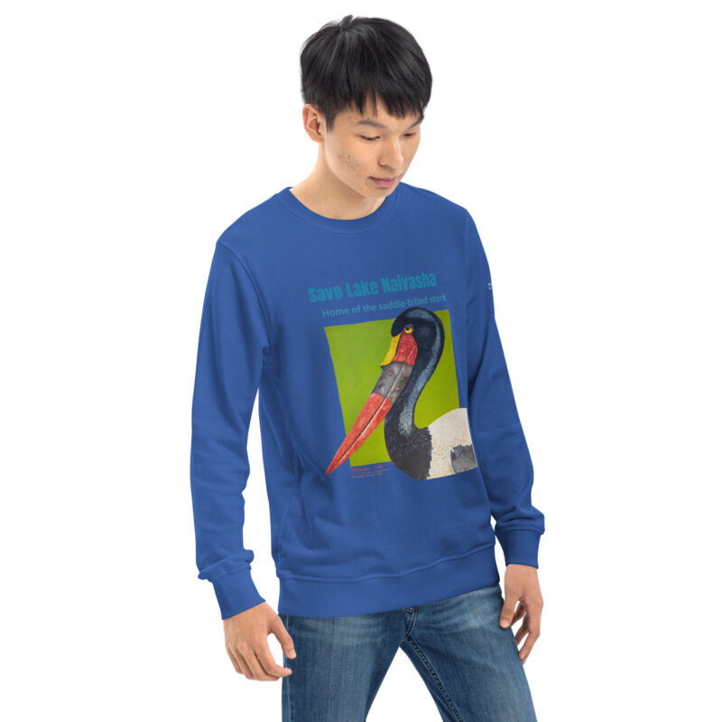 Unisex organic sweatshirt, save Lake Naivasha (saddle-billed stork) - Image 53