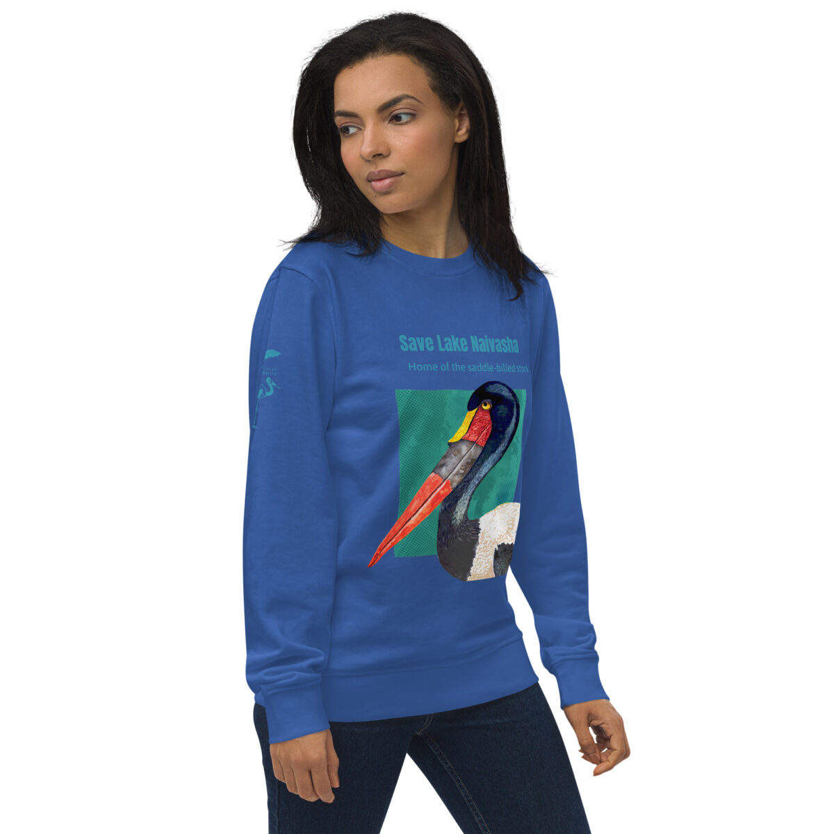 Unisex organic sweatshirt, save Lake Naivasha (saddle-billed stork) - Image 94