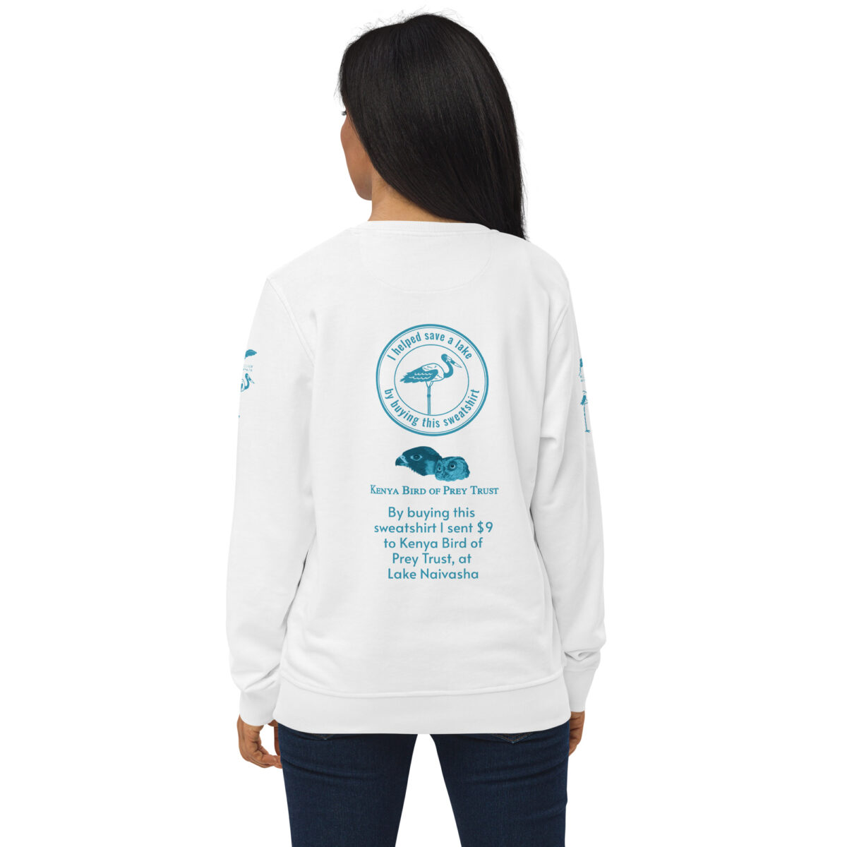 Unisex organic sweatshirt, save Lake Naivasha (saddle-billed stork) - Image 95