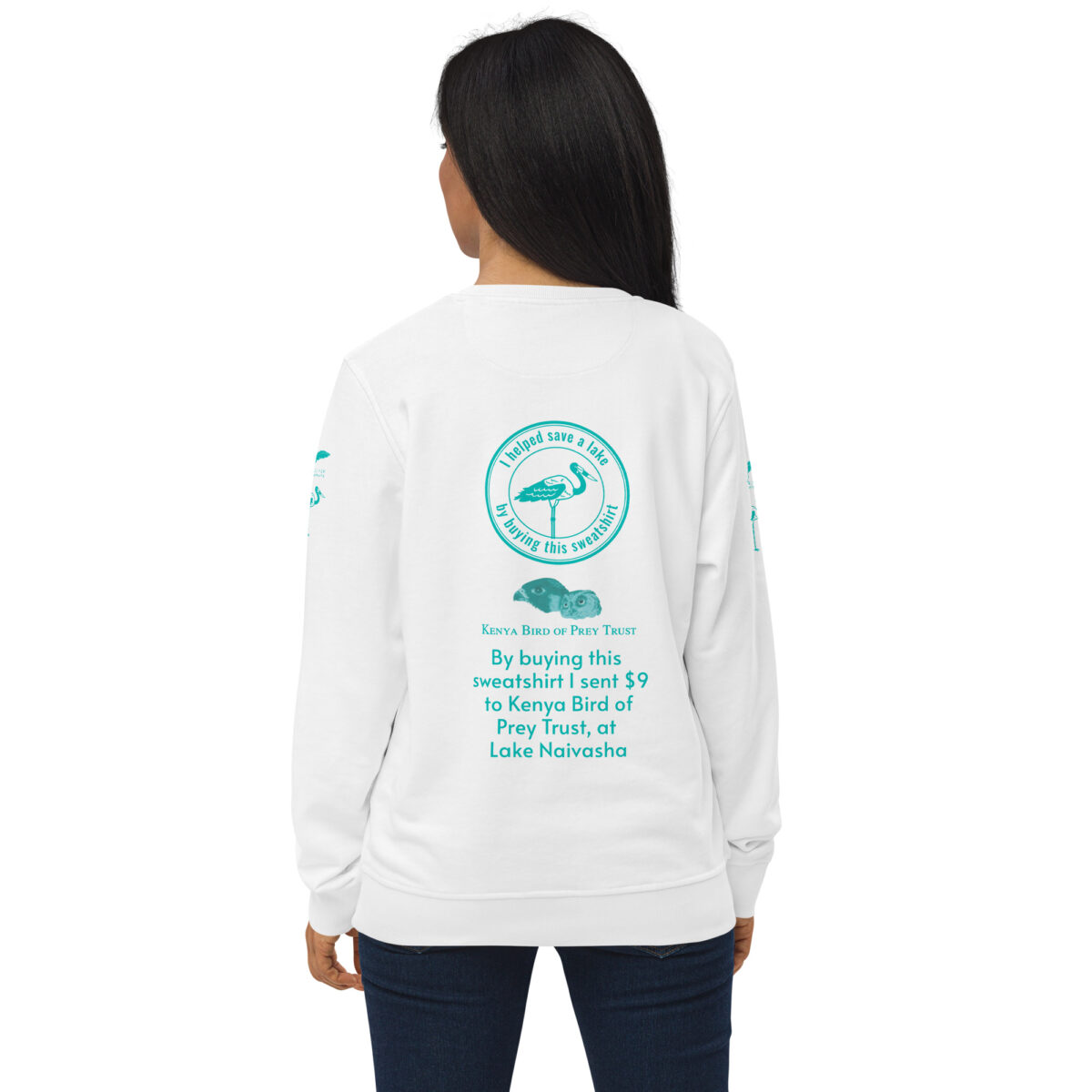 Unisex organic sweatshirt, save Lake Naivasha (saddle-billed stork) - Image 135