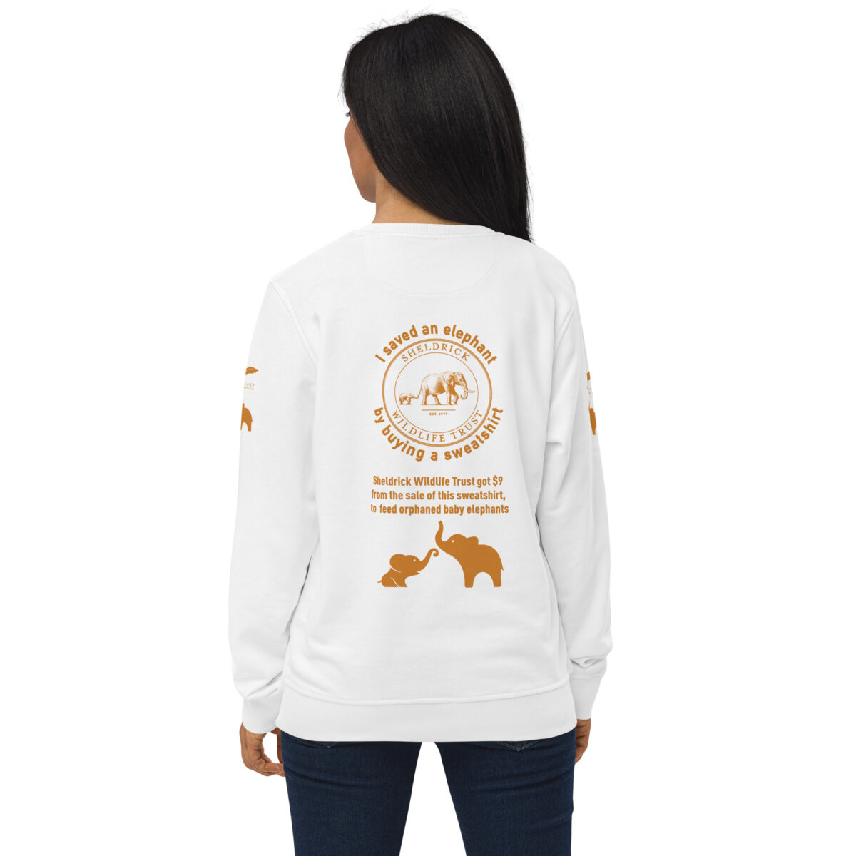 Unisex organic sweatshirt, Save the elephants (posterized art of "Tim",one of te last of thegiant tuskers. - Image 54