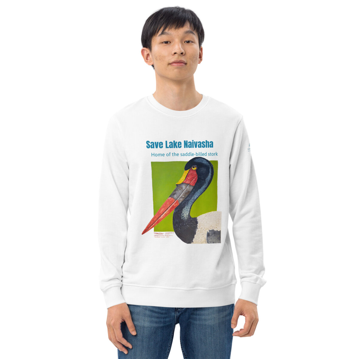 Unisex organic sweatshirt, save Lake Naivasha (saddle-billed stork) - Image 49