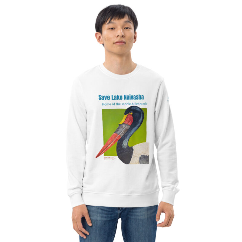 Unisex organic sweatshirt, save Lake Naivasha (saddle-billed stork) - Image 55