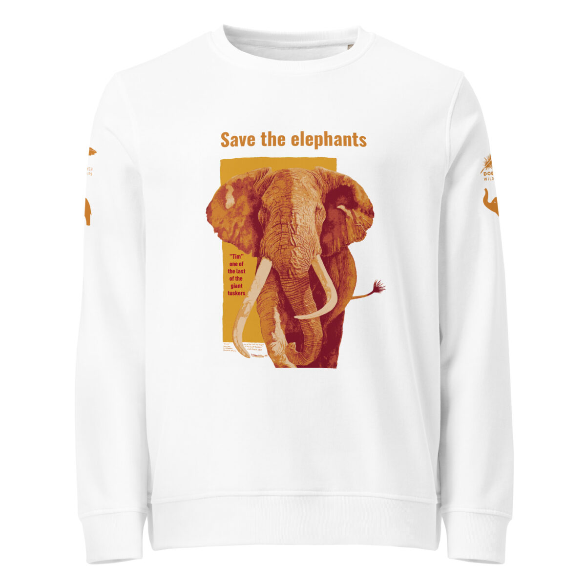 Unisex organic sweatshirt, Save the elephants (posterized art of "Tim",one of te last of thegiant tuskers. - Image 15