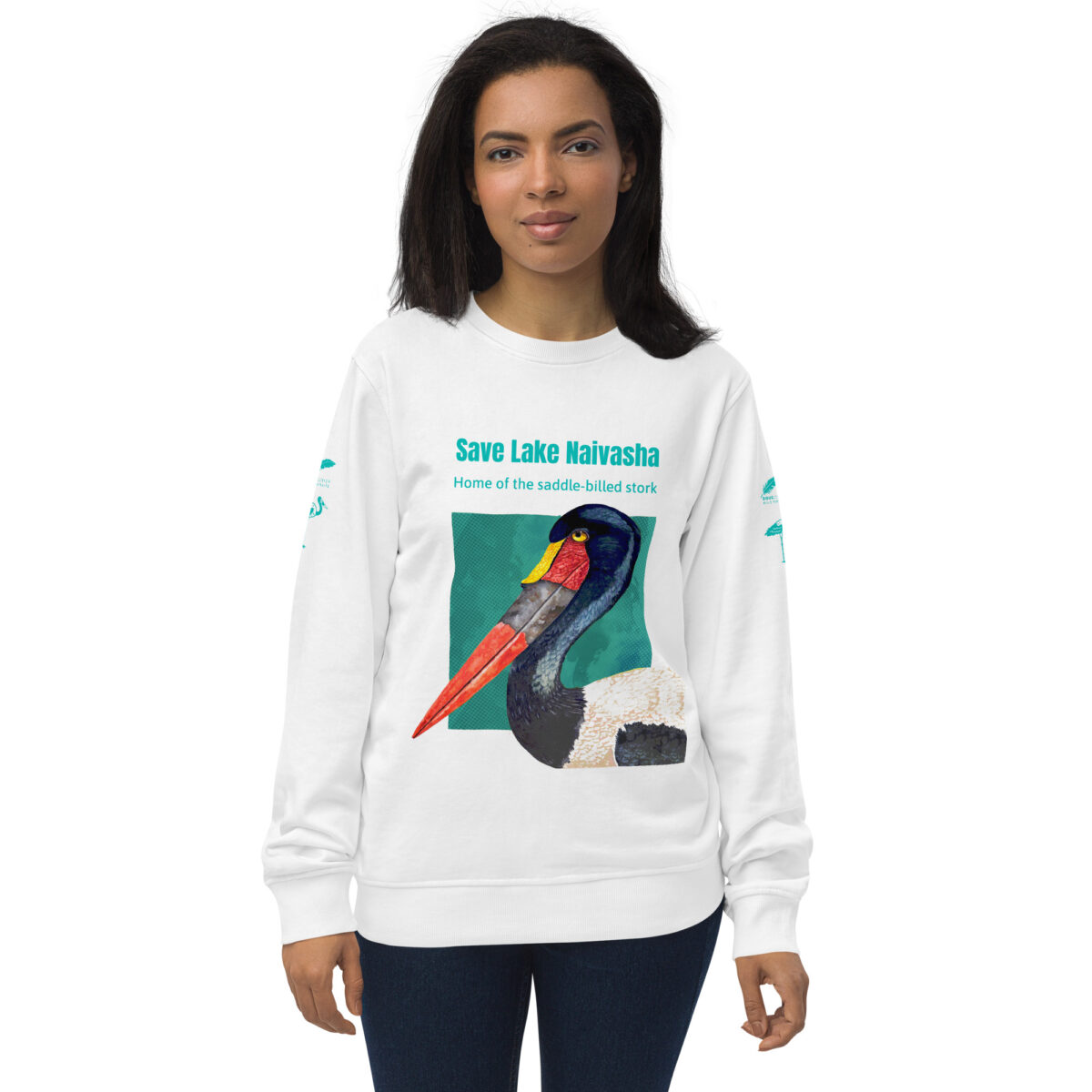 Unisex organic sweatshirt, save Lake Naivasha (saddle-billed stork) - Image 134