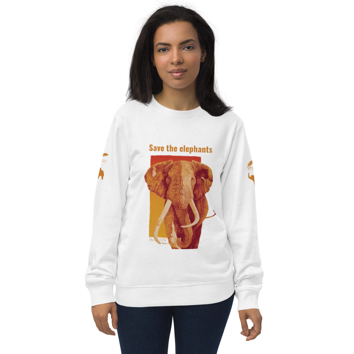 Unisex organic sweatshirt, Save the elephants (posterized art of "Tim",one of te last of thegiant tuskers. - Image 85