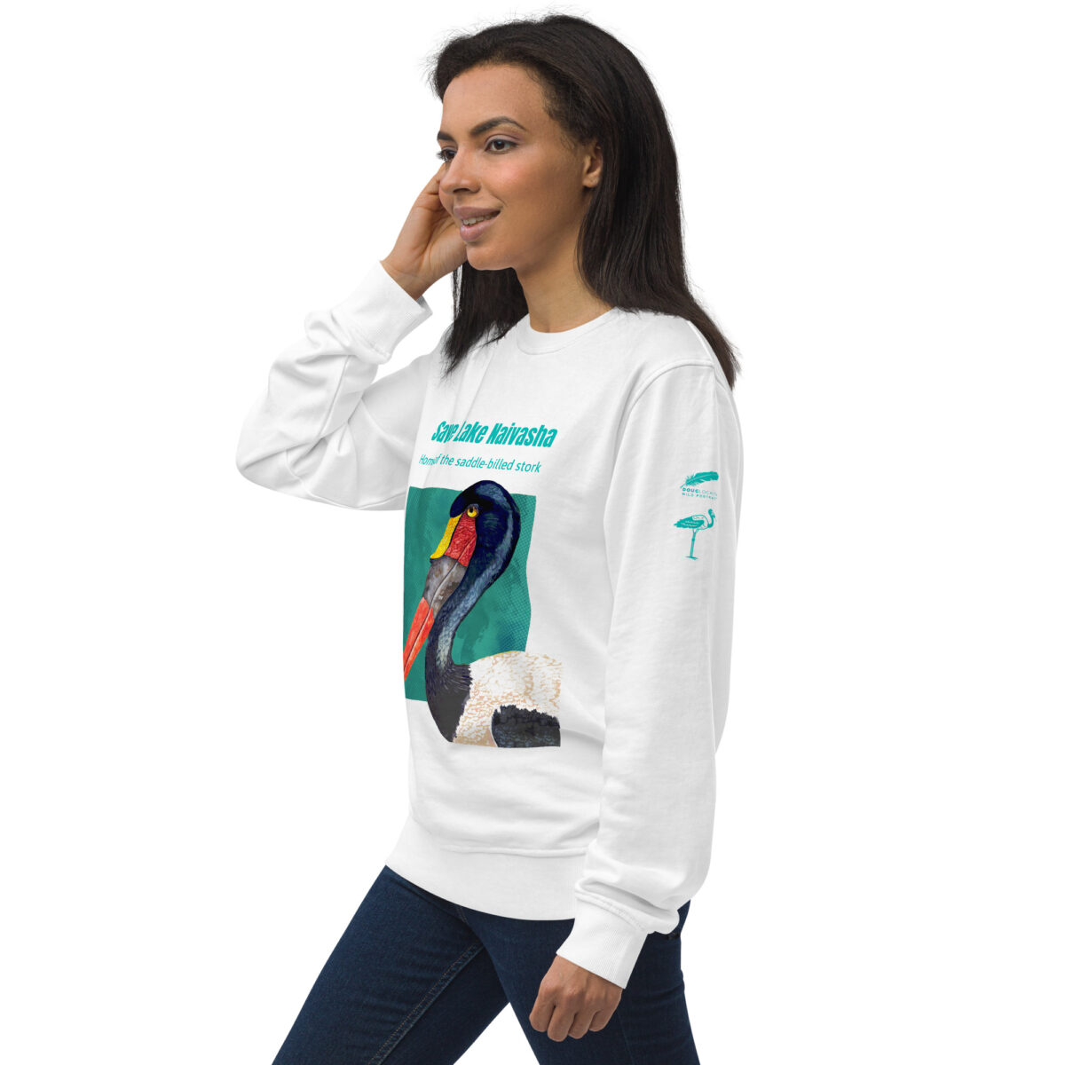 Unisex organic sweatshirt, save Lake Naivasha (saddle-billed stork) - Image 136