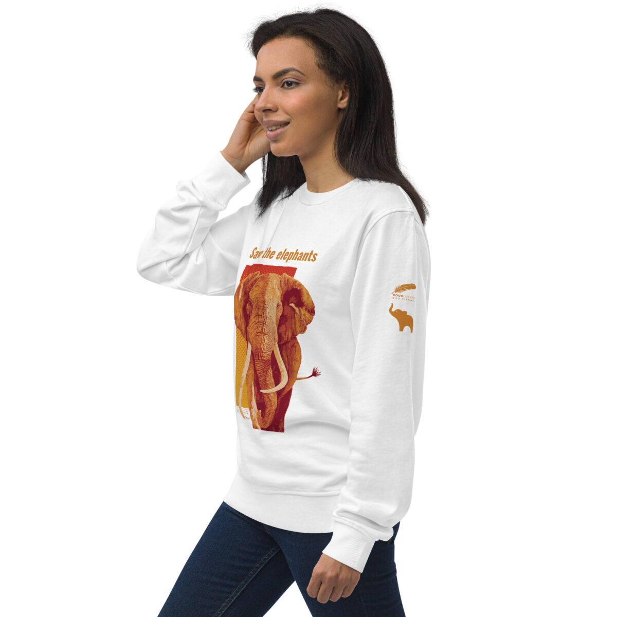 Unisex organic sweatshirt, Save the elephants (posterized art of "Tim",one of te last of thegiant tuskers. - Image 55