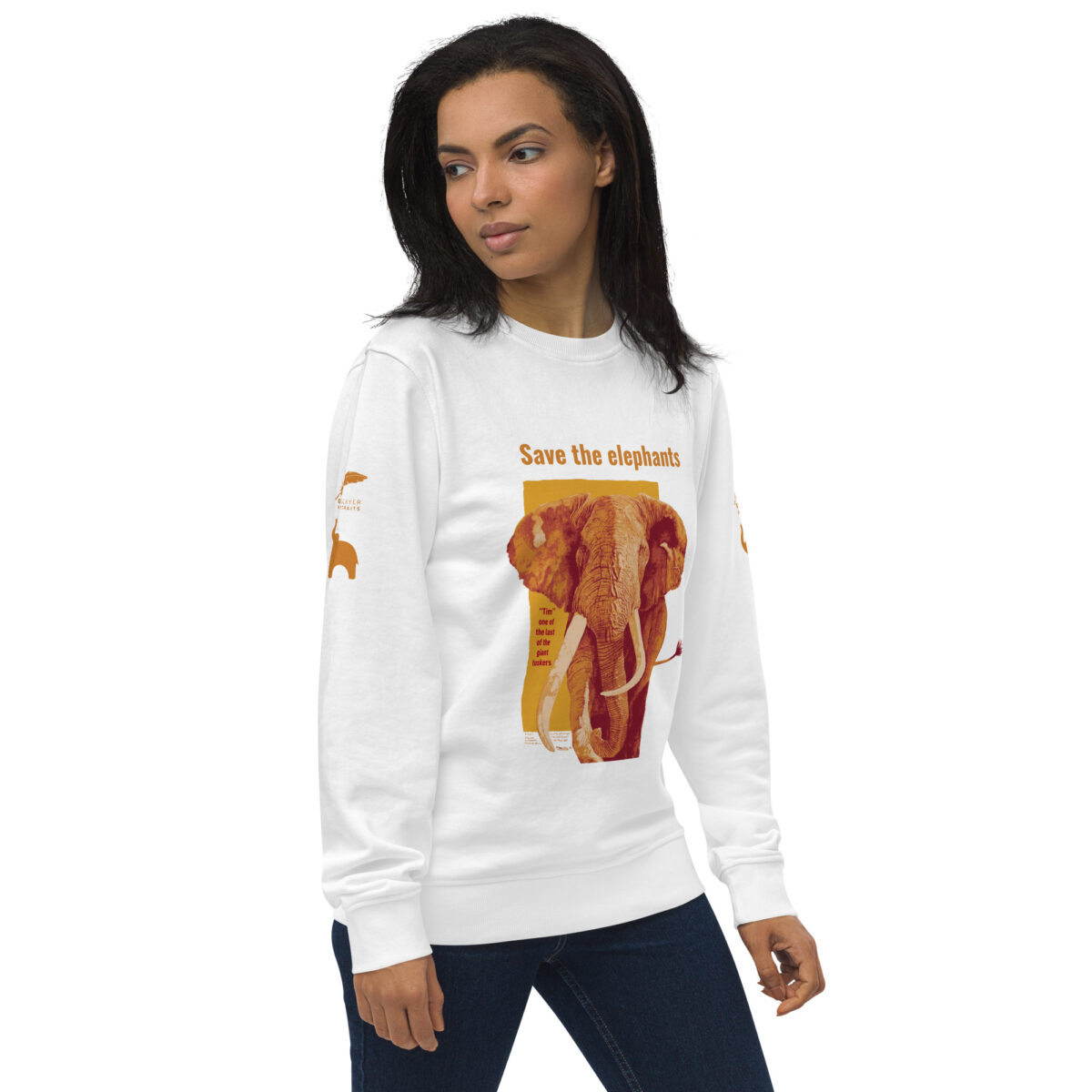 Unisex organic sweatshirt, Save the elephants (posterized art of "Tim",one of te last of thegiant tuskers. - Image 28