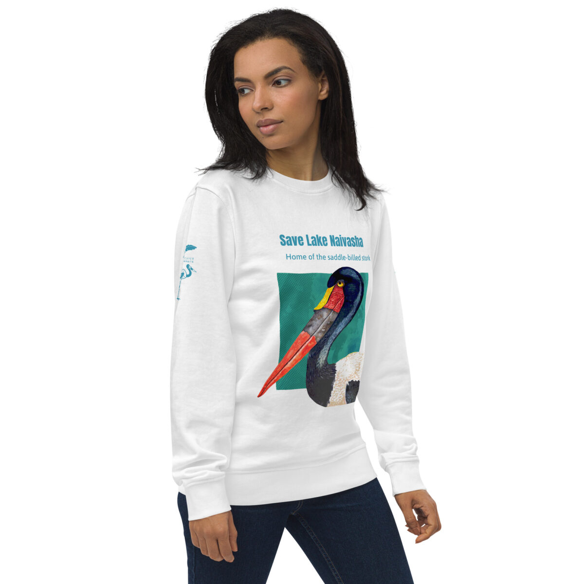 Unisex organic sweatshirt, save Lake Naivasha (saddle-billed stork) - Image 97