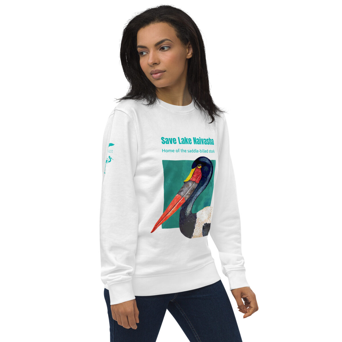 Unisex organic sweatshirt, save Lake Naivasha (saddle-billed stork) - Image 137