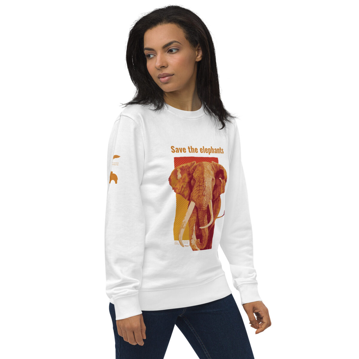 Unisex organic sweatshirt, Save the elephants (posterized art of "Tim",one of te last of thegiant tuskers. - Image 56