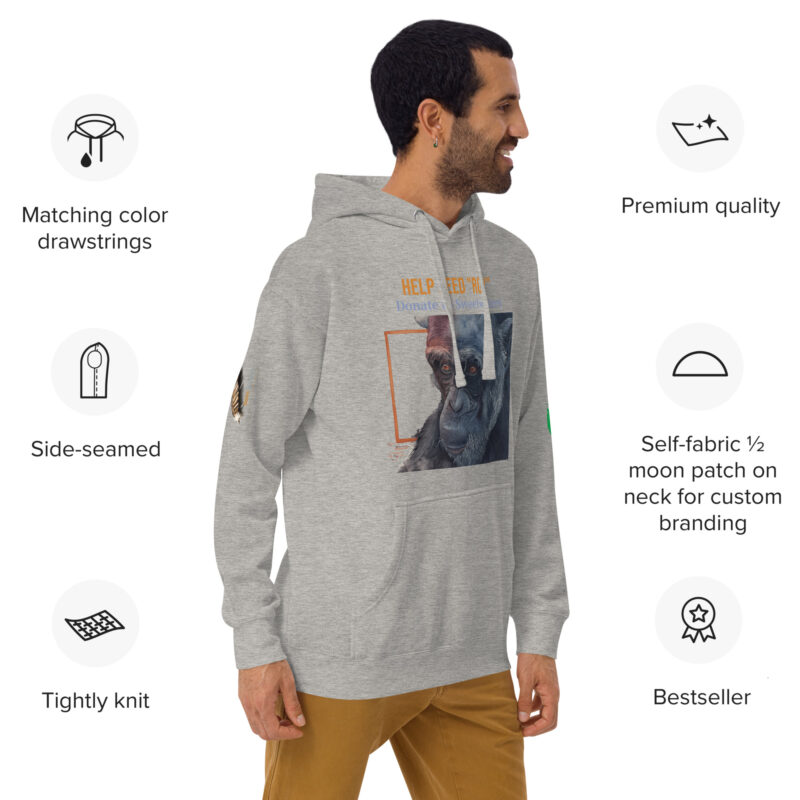 Unisex Hoodie, black, Roy, a chimp from Ol Pejeta - Image 30