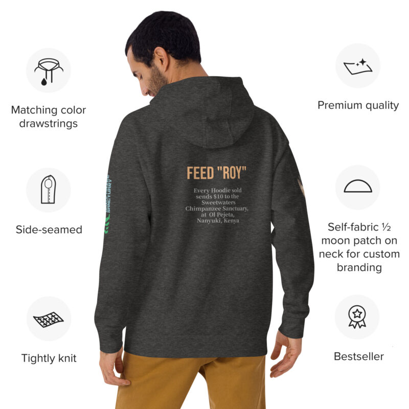 Unisex Hoodie, black, Roy, a chimp from Ol Pejeta - Image 10