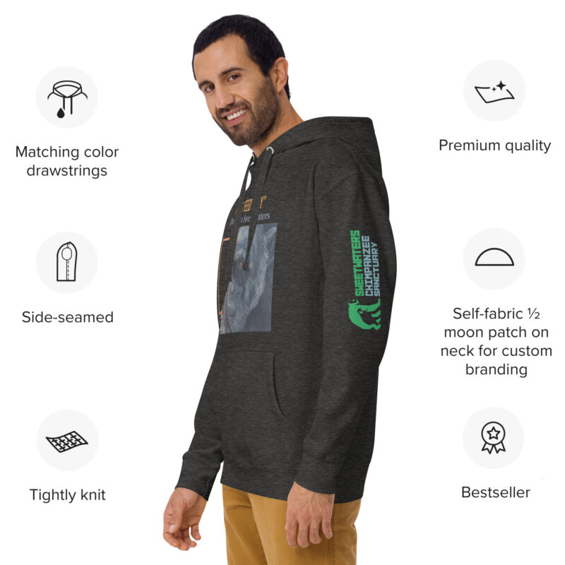Unisex Hoodie, black, Roy, a chimp from Ol Pejeta - Image 11