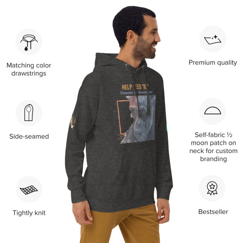 Unisex Hoodie, black, Roy, a chimp from Ol Pejeta - Image 12