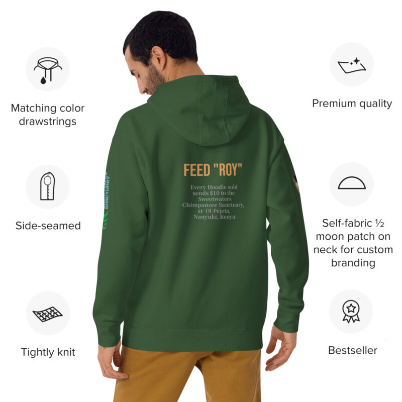 Unisex Hoodie, black, Roy, a chimp from Ol Pejeta - Image 19