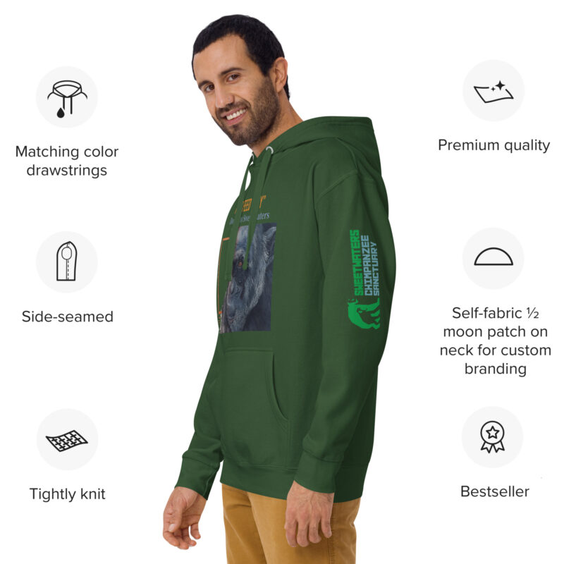 Unisex Hoodie, black, Roy, a chimp from Ol Pejeta - Image 20
