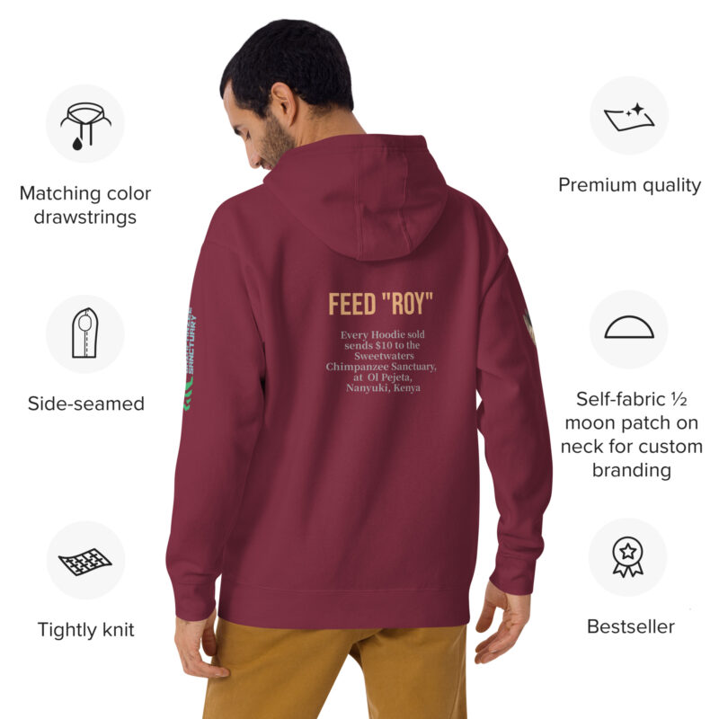 Unisex Hoodie, black, Roy, a chimp from Ol Pejeta - Image 7