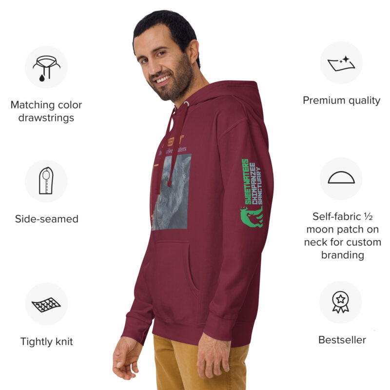 Unisex Hoodie, black, Roy, a chimp from Ol Pejeta - Image 8