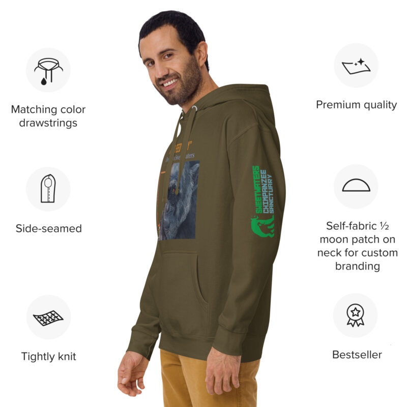 Unisex Hoodie, black, Roy, a chimp from Ol Pejeta - Image 23
