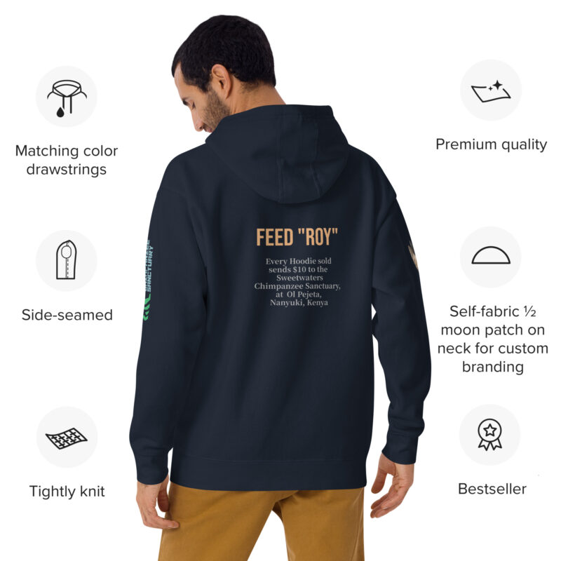 Unisex Hoodie, black, Roy, a chimp from Ol Pejeta - Image 4