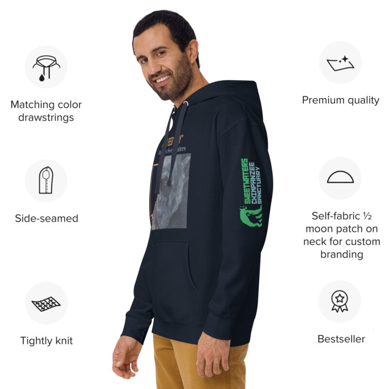 Unisex Hoodie, black, Roy, a chimp from Ol Pejeta - Image 5
