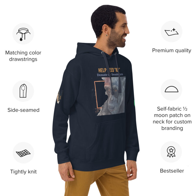 Unisex Hoodie, black, Roy, a chimp from Ol Pejeta - Image 6