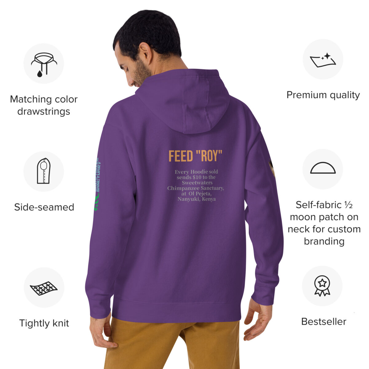 Unisex Hoodie, black, Roy, a chimp from Ol Pejeta - Image 16