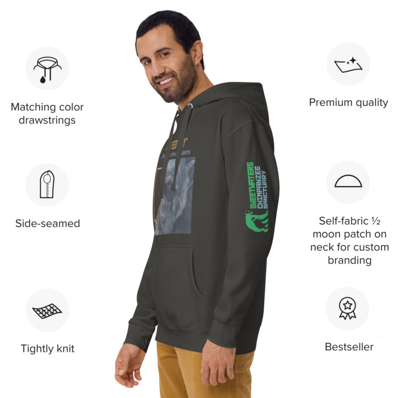 Unisex Hoodie, black, Roy, a chimp from Ol Pejeta - Image 14