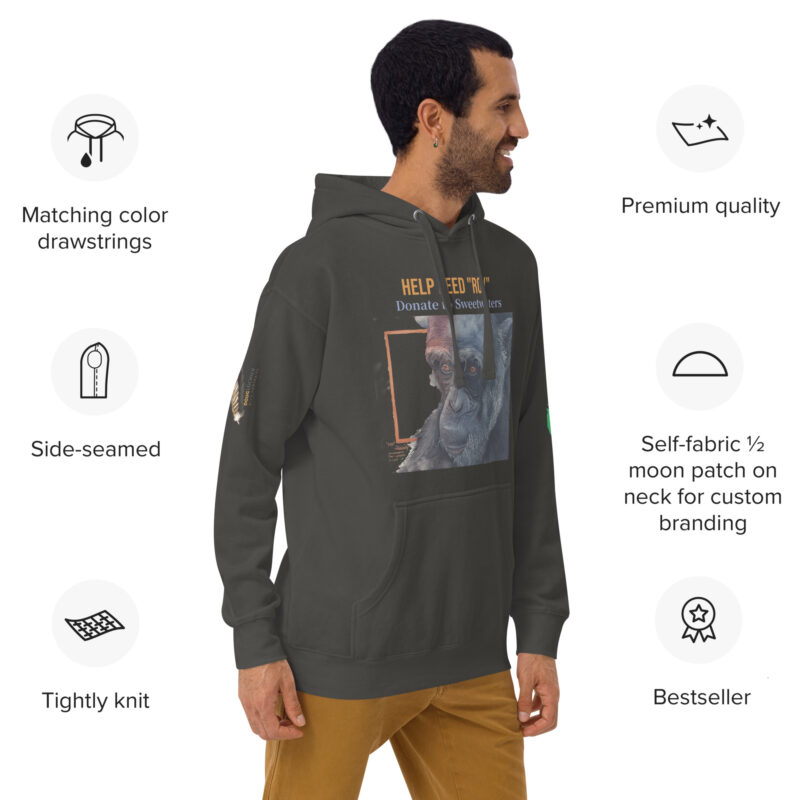 Unisex Hoodie, black, Roy, a chimp from Ol Pejeta - Image 13