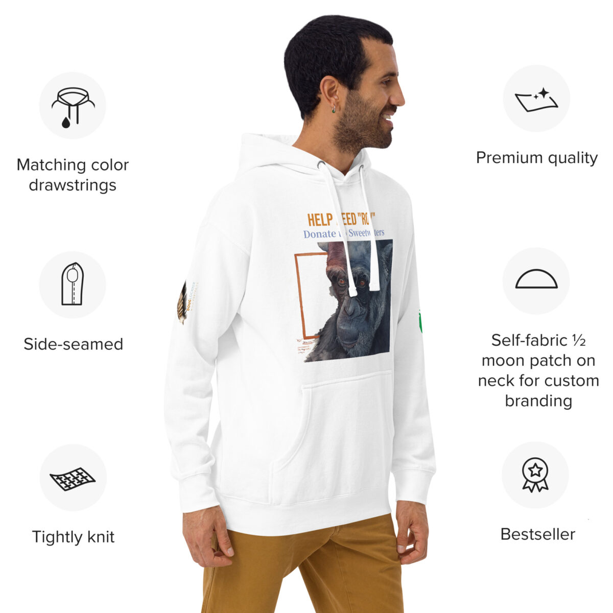 Unisex Hoodie, black, Roy, a chimp from Ol Pejeta - Image 33