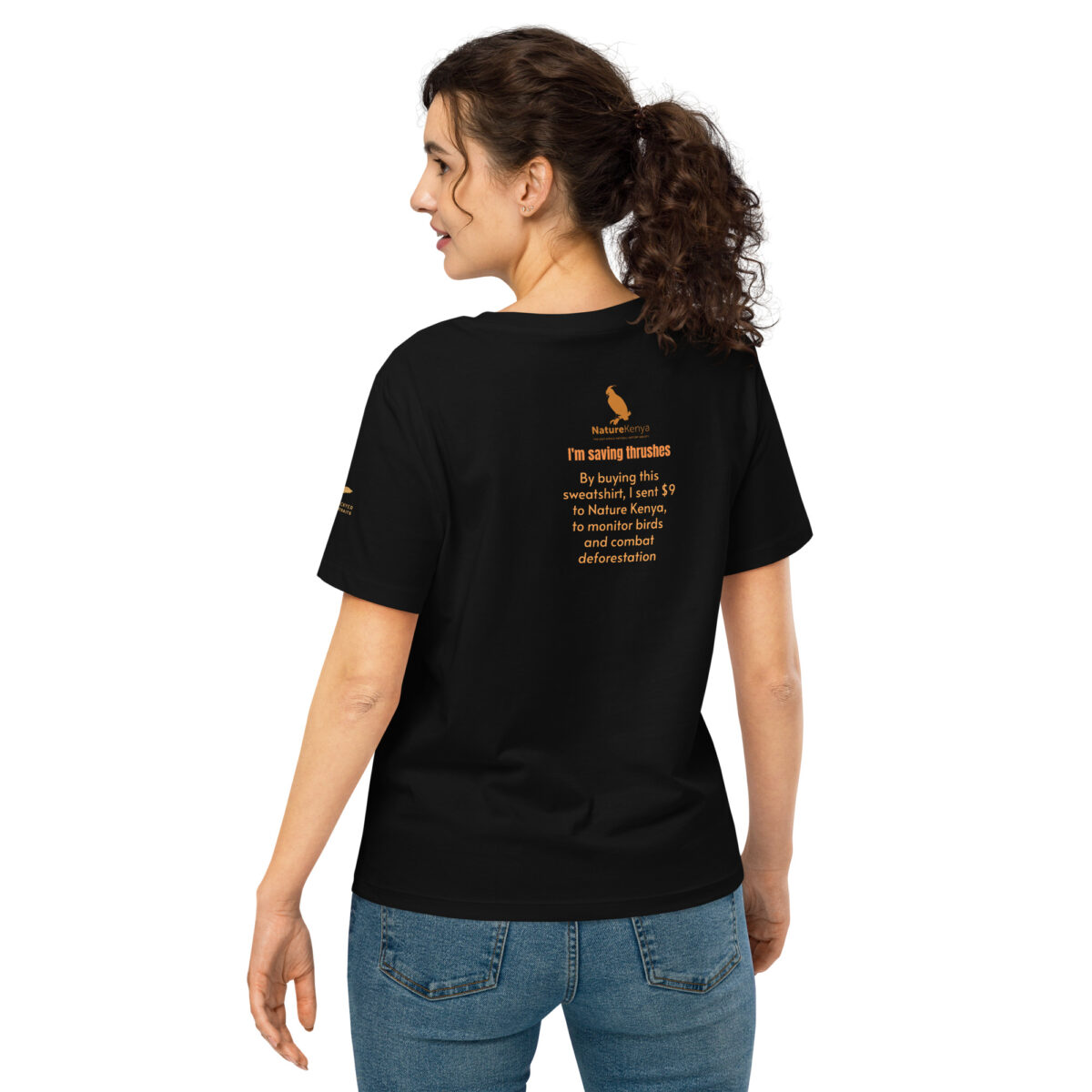 Women’s organic ribbed neck t-shirt, save the Taita thrush - Image 24
