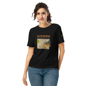 Women’s organic ribbed neck t-shirt, save the Taita thrush