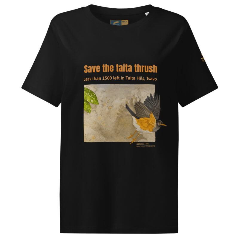 Women’s organic ribbed neck t-shirt, save the Taita thrush - Image 2