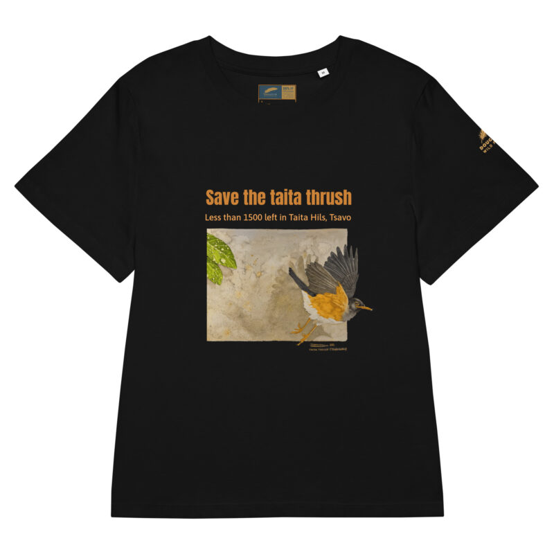 Women’s organic ribbed neck t-shirt, save the Taita thrush - Image 4