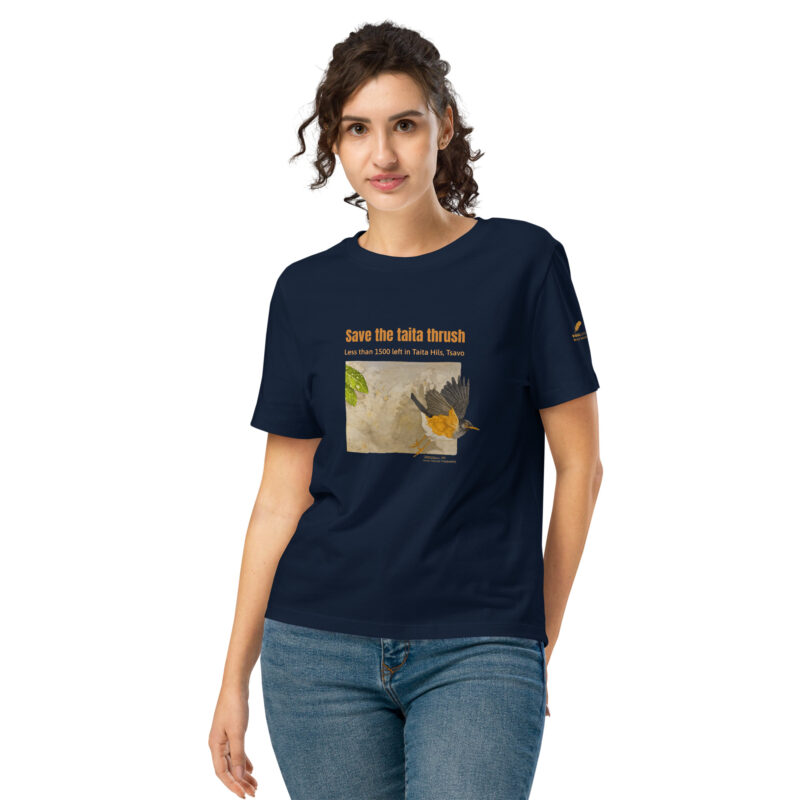 Women’s organic ribbed neck t-shirt, save the Taita thrush - Image 28