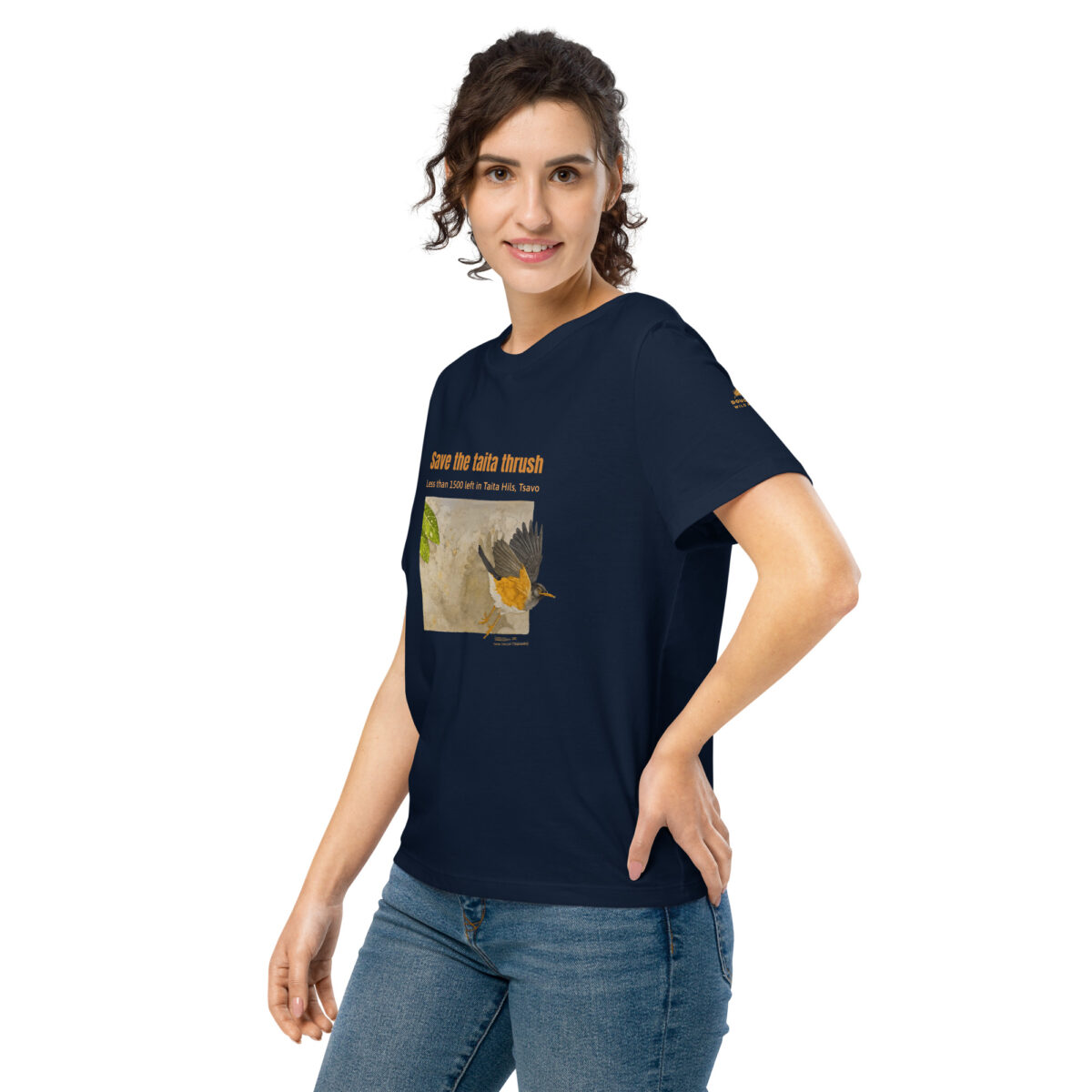 Women’s organic ribbed neck t-shirt, save the Taita thrush - Image 30