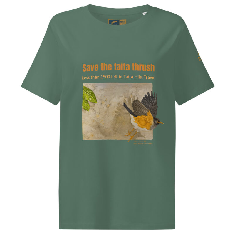 Women’s organic ribbed neck t-shirt, save the Taita thrush - Image 14