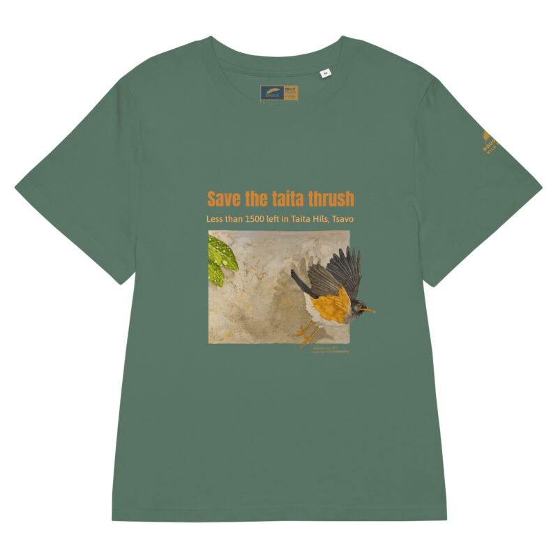 Women’s organic ribbed neck t-shirt, save the Taita thrush - Image 16