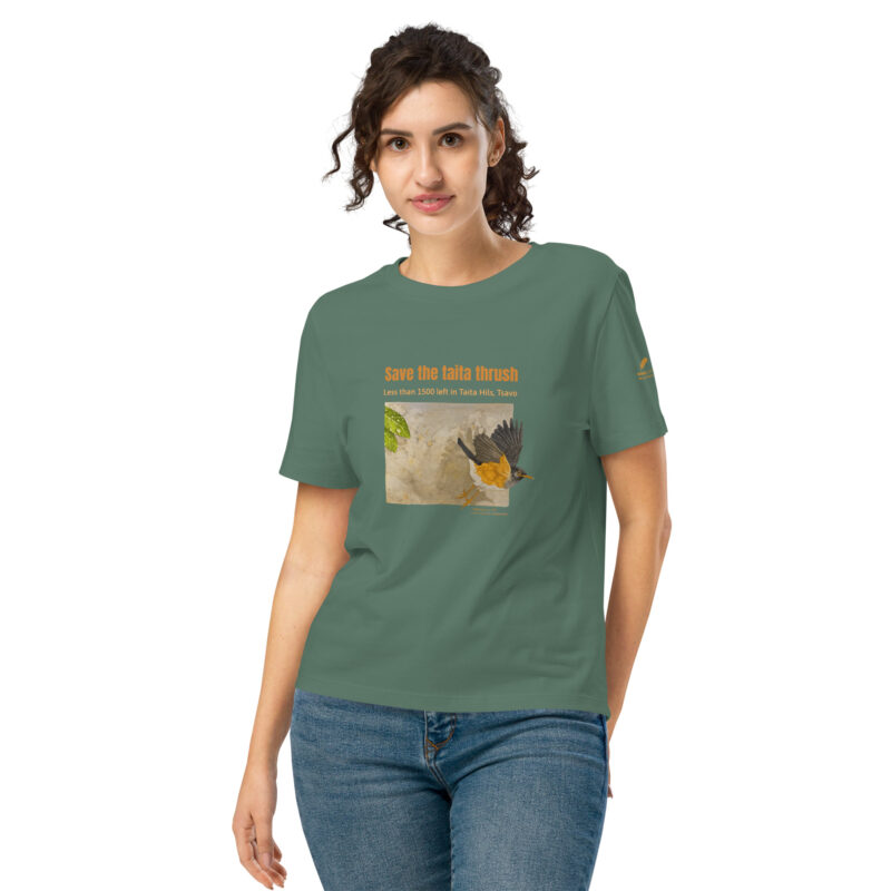 Women’s organic ribbed neck t-shirt, save the Taita thrush - Image 32