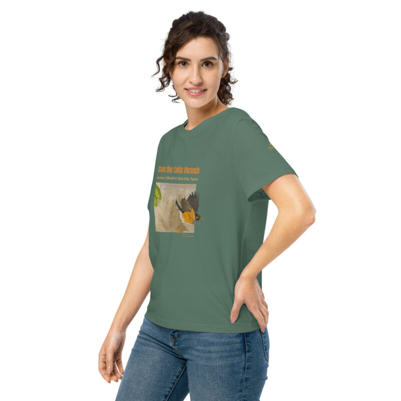 Women’s organic ribbed neck t-shirt, save the Taita thrush - Image 34