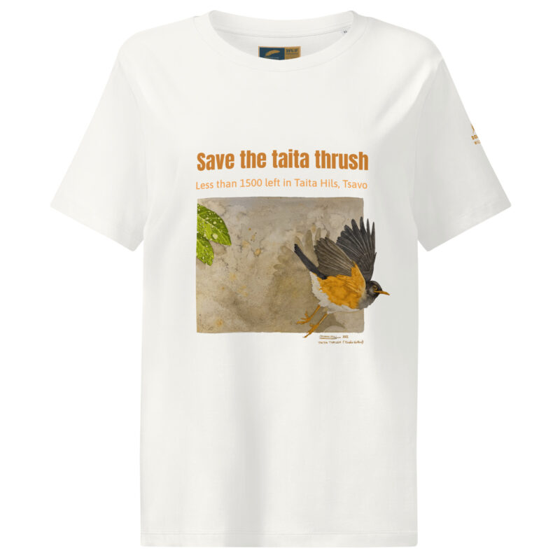 Women’s organic ribbed neck t-shirt, save the Taita thrush - Image 20