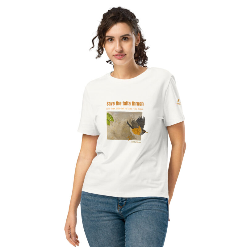 Women’s organic ribbed neck t-shirt, save the Taita thrush - Image 36