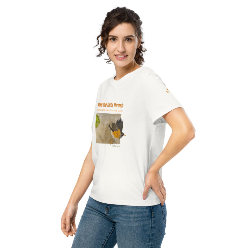 Women’s organic ribbed neck t-shirt, save the Taita thrush - Image 38
