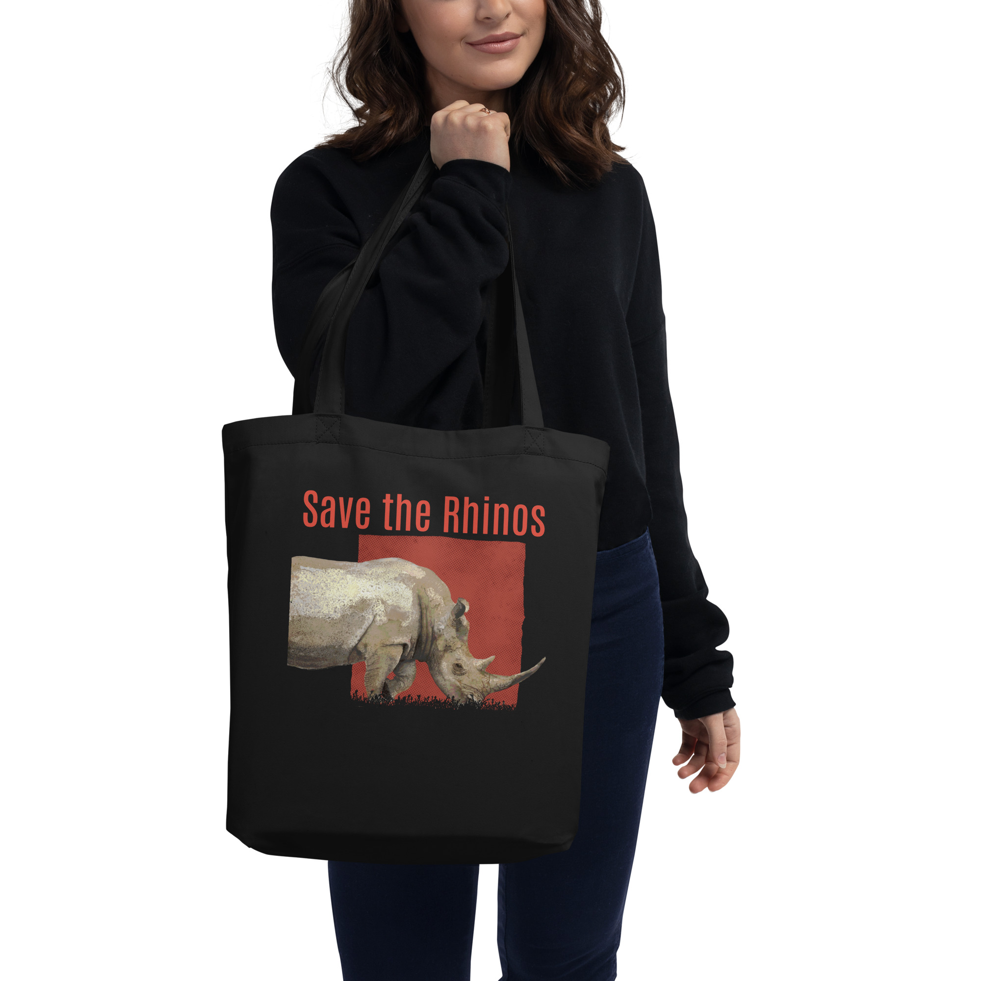 Eco Tote Bag, Black Rhino "Save the Rhinos"